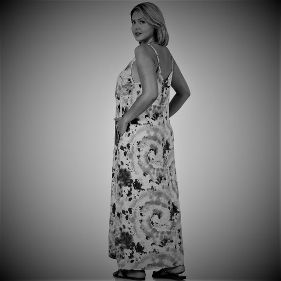 Blue Tie Dye Soft French Terry Cami Maxi Dress Plus Sized 2X - Picture 3 of 15